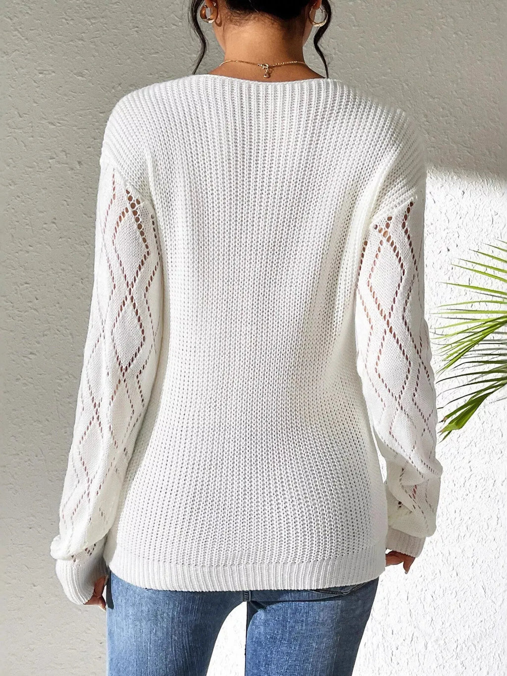 V-Neck Hollow Knit Sweater