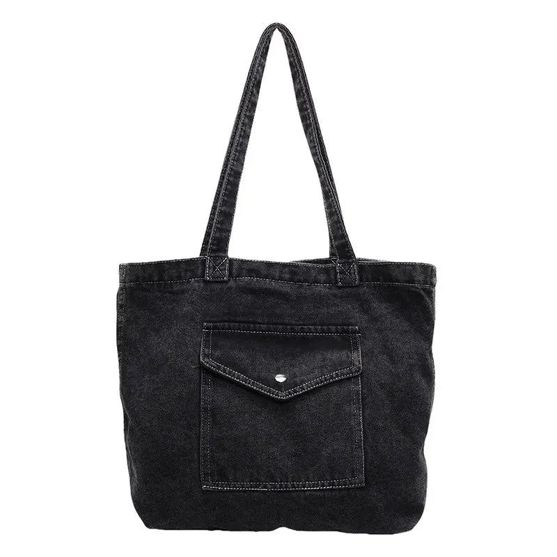 ROOS | Denim Tote Bag Voor Dames Met Voorvak En Lange Hengsels – Casual, Praktisch, Tijdloos