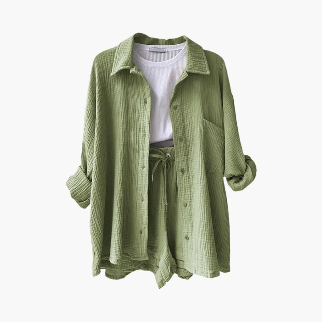 Womenâ€™s Two-Piece Set with Relaxed Shirt and Shorts