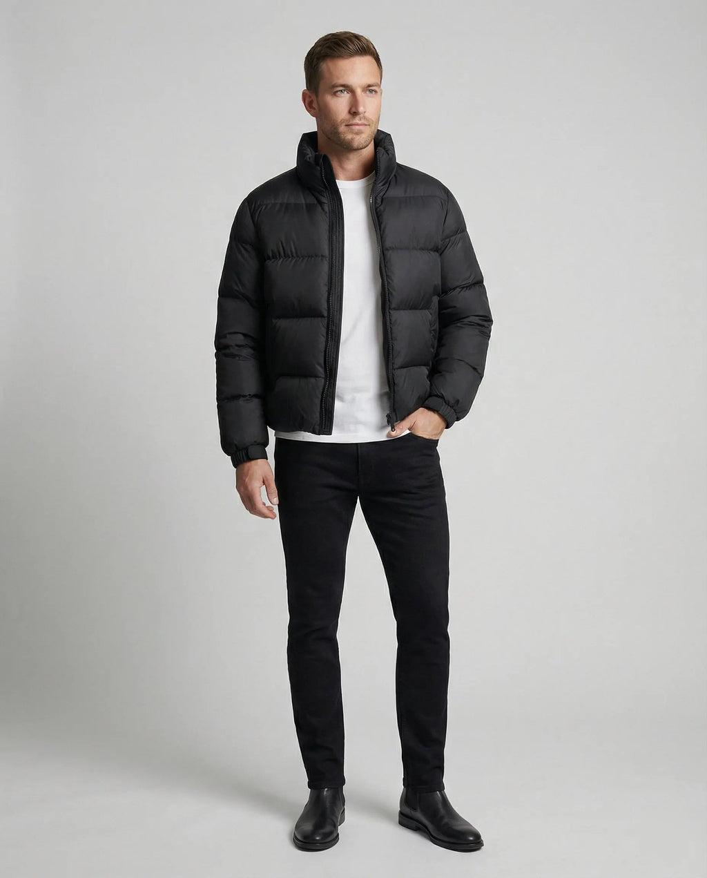 Herren Pufferjacke aus Entenfedern mit Wärme & Kapuze |