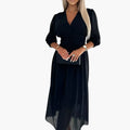 Womenâs Wrap Dress with V Neck and Adjustable Tie