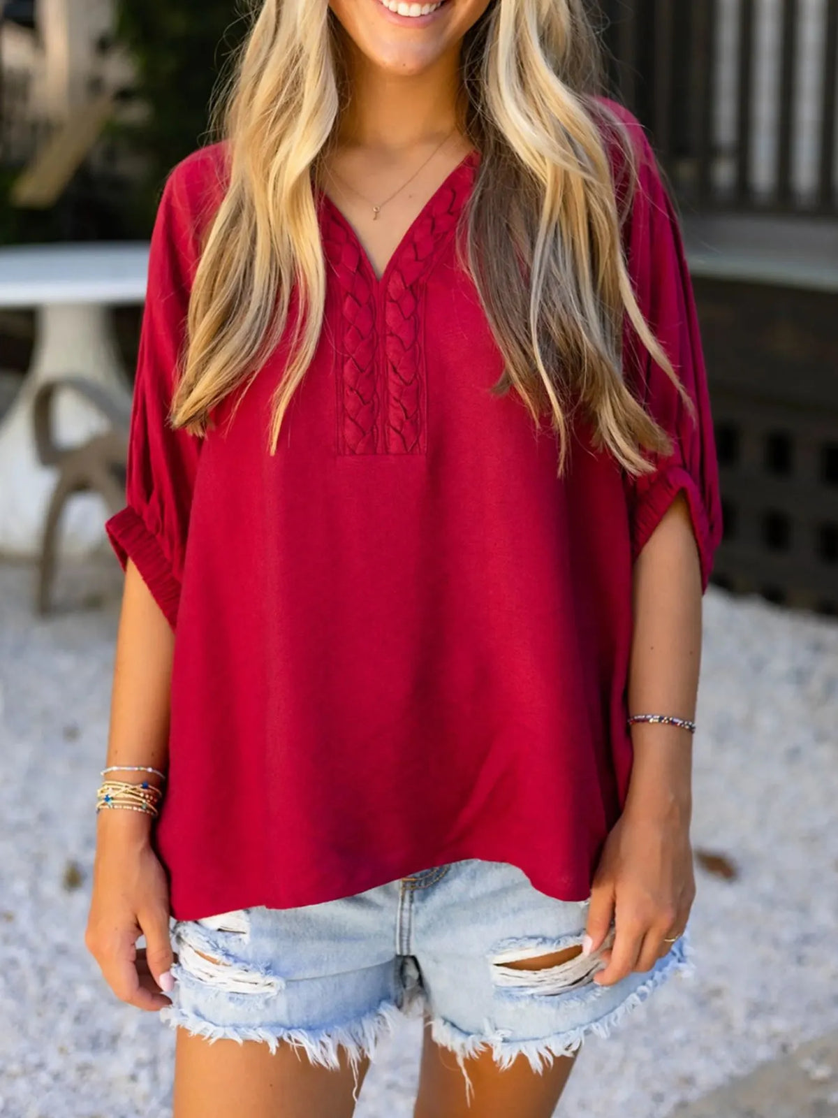 Braided Detail Half Sleeve Blouse