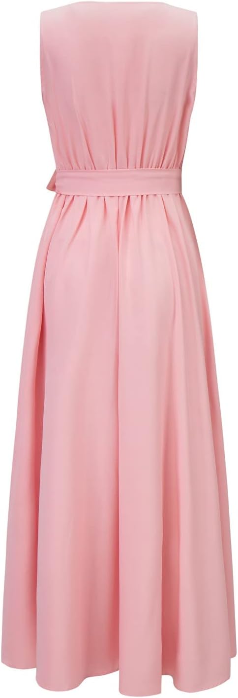 Elegantes Maxikleid fÃ¼r Damen â€“ Ã„rmelloses V-Ausschnitt Abendkleid in Uni-Farben, Langes Kleid fÃ¼r Hochzeit & Sommerfeste