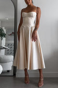 Spaghetti Strap Pocketed Corset Swing Midi Dress