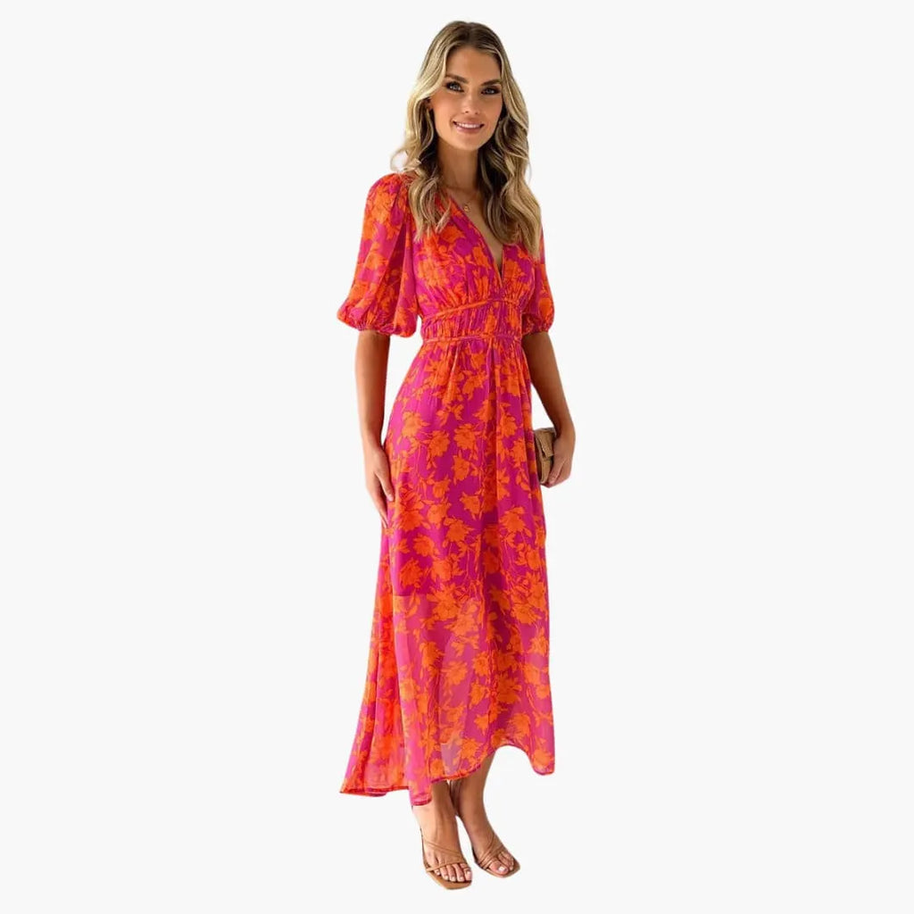 Womenâ€™s Maxi Dress with V-Neck and A-Line Skirt
