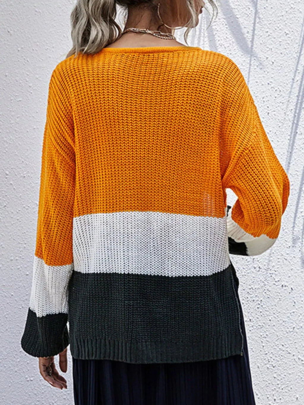 Color Block Round Neck Sweater