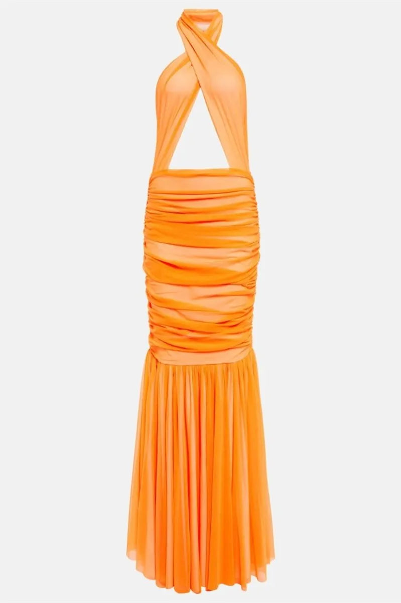 FlieÃŸendes Kleid mit Halterkragen
