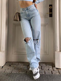 Damen Baggy-Jeans mit hoher Taille und weitem Bein