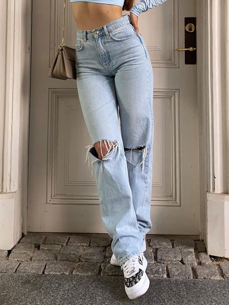 Damen Baggy-Jeans mit hoher Taille und weitem Bein
