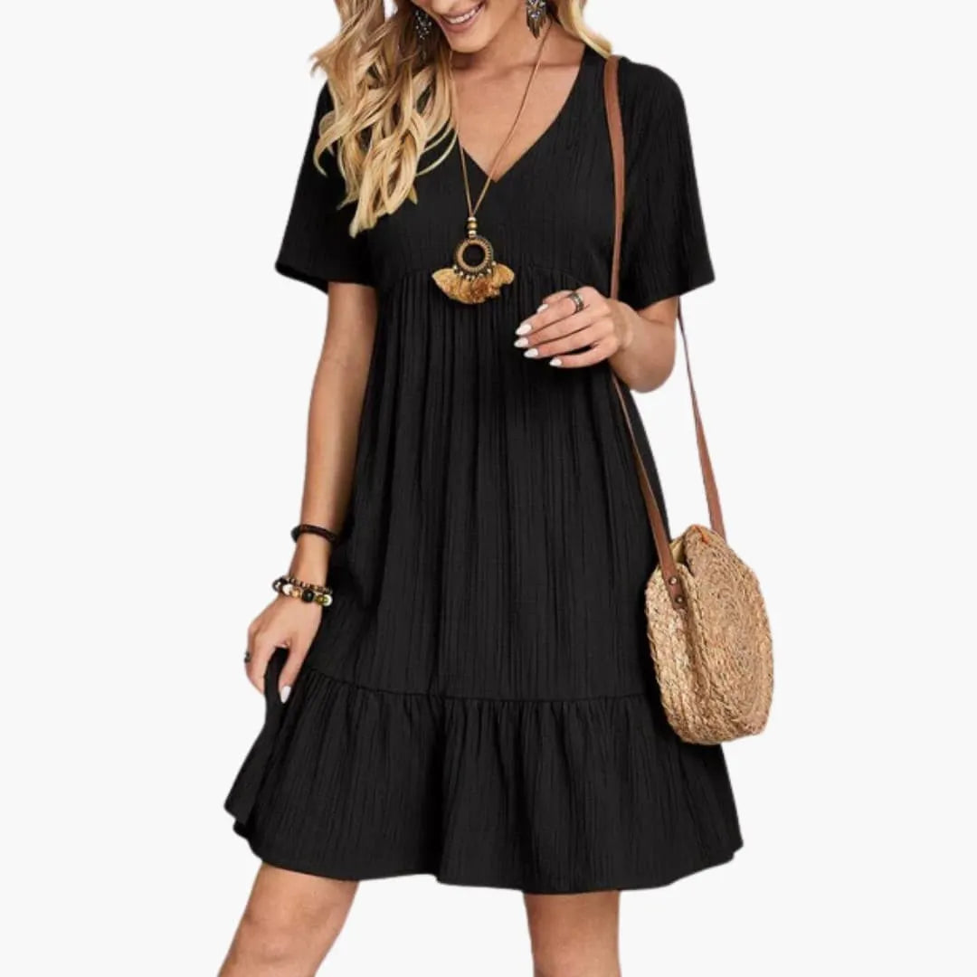 Womenâs A-Line Dress with V-Neckline and Tiered Skirt