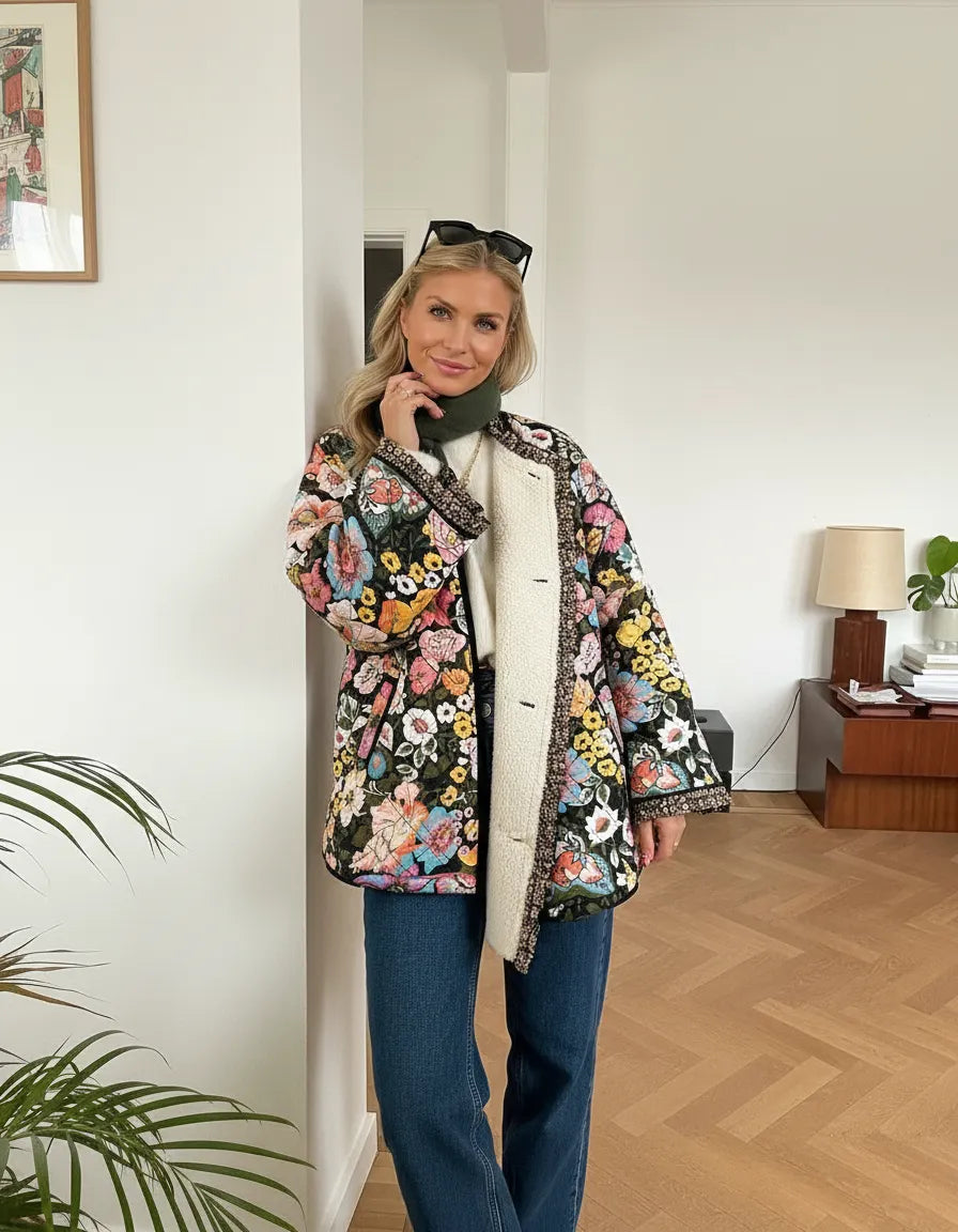 Evelyn Zeitlose Gesteppte Jacke mit Blumenprint