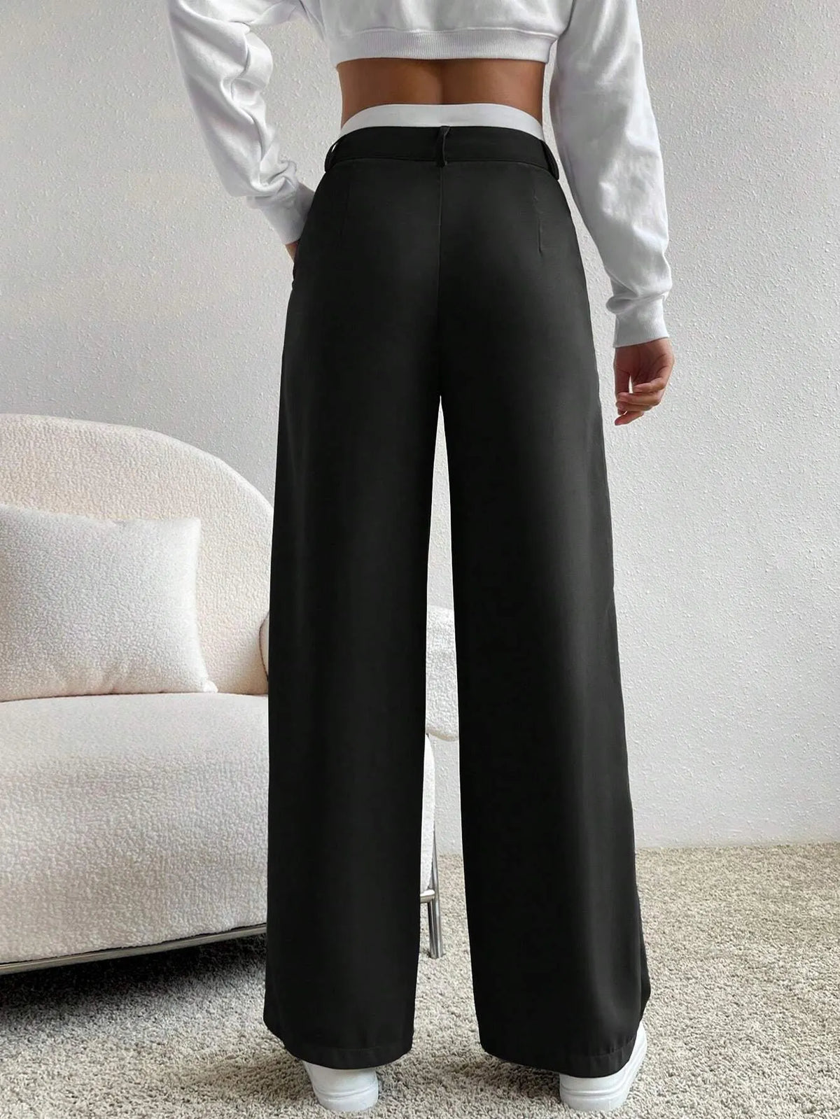 CalÃ§a Feminina Pantalona Paris Preto com Branco