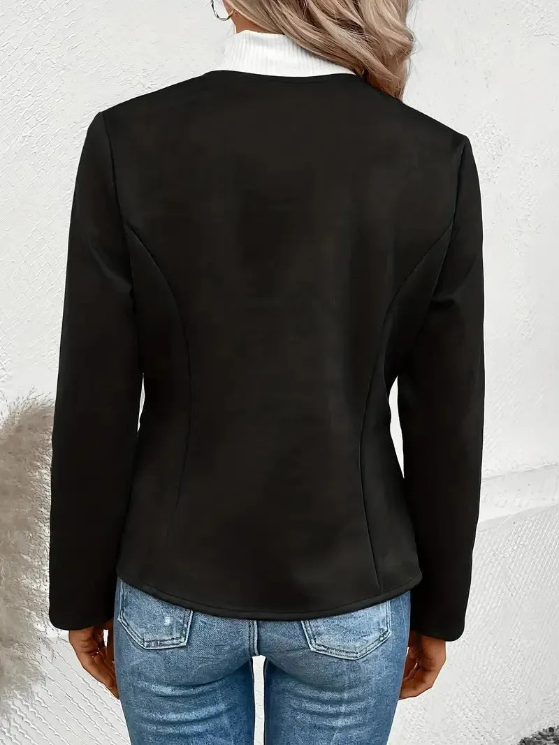 MAEVE | Suède Dames Jasje Met Rits, Ronde Hals & Blazer-Style - Elegant, Stijlvol & Modieus