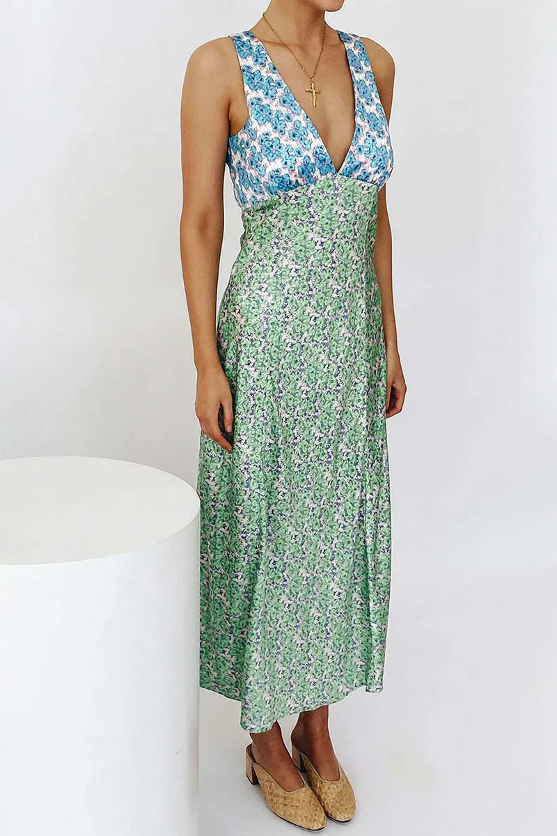 Sweet Vacation Geometric Printing V Neck Sleeveless Dress Dresses