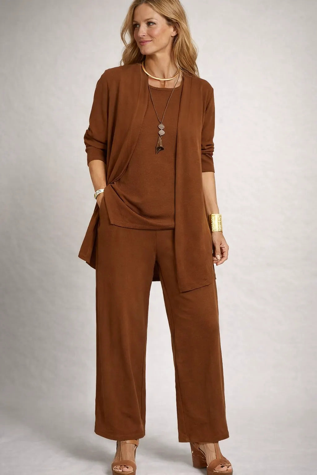 Damen 3-Teiliges Set mit Cardigan und Weiter Hose