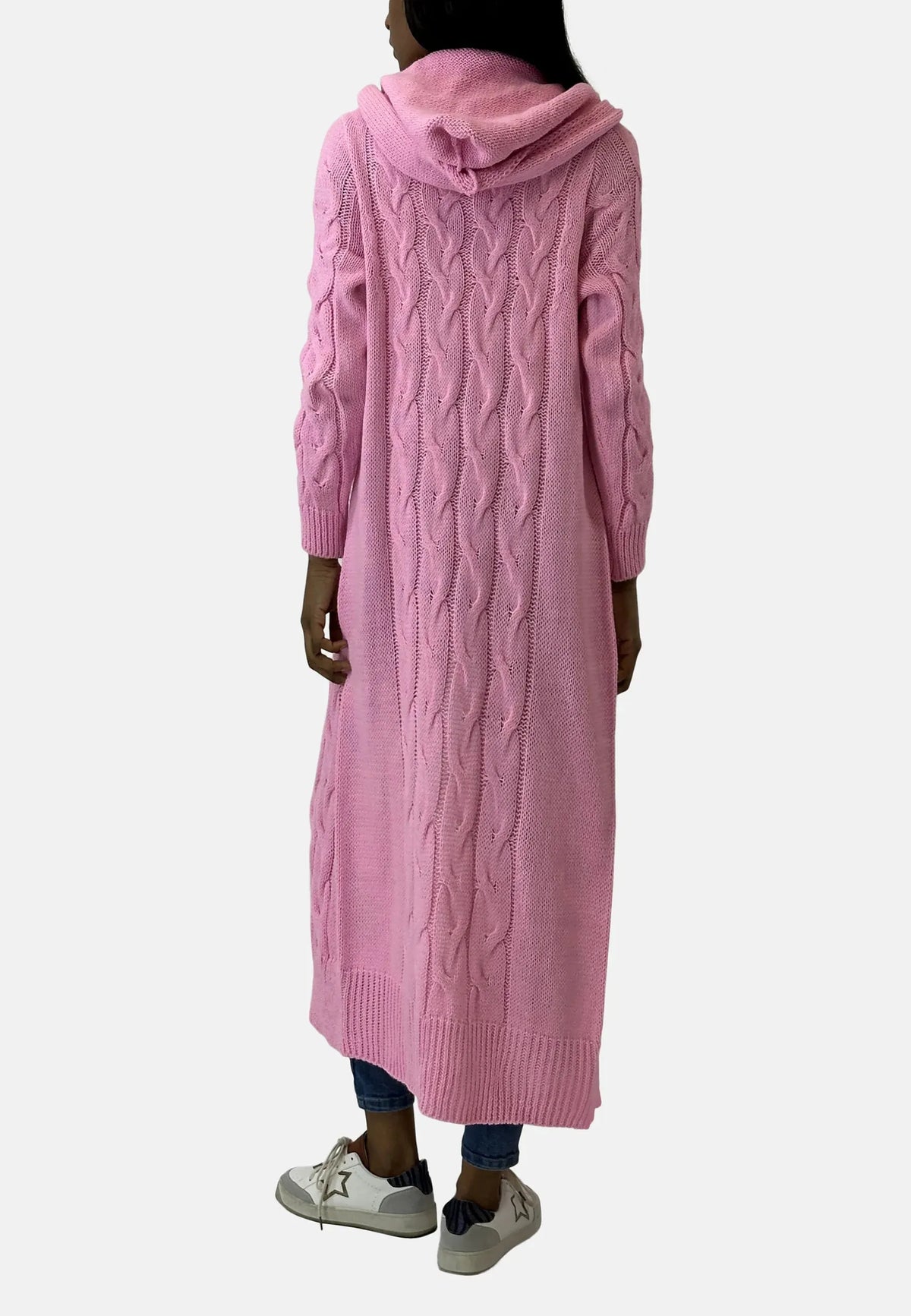 - Lange Strickjacke mit Kapuze