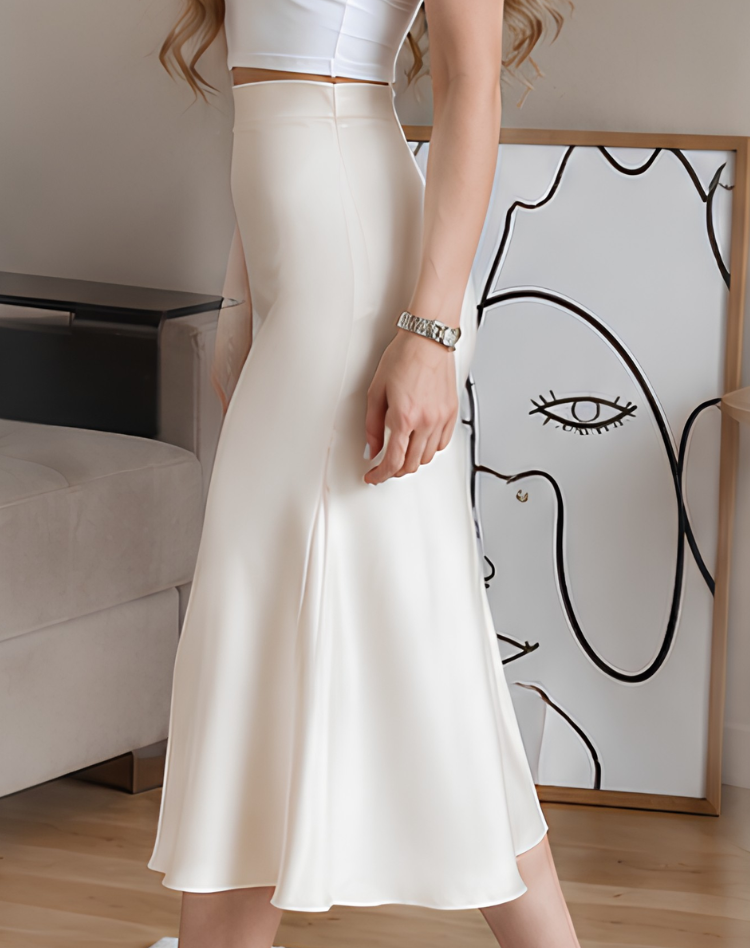 Satin Skirt for Women with High Split and Knot Details