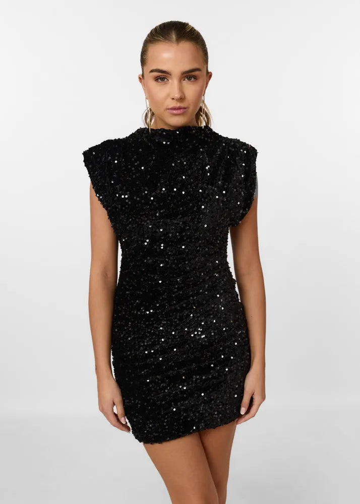 DAISY | Glitter Mini Jurk Voor Dames Met Schoudervulling – Glamoureus, Feestelijk, Statement