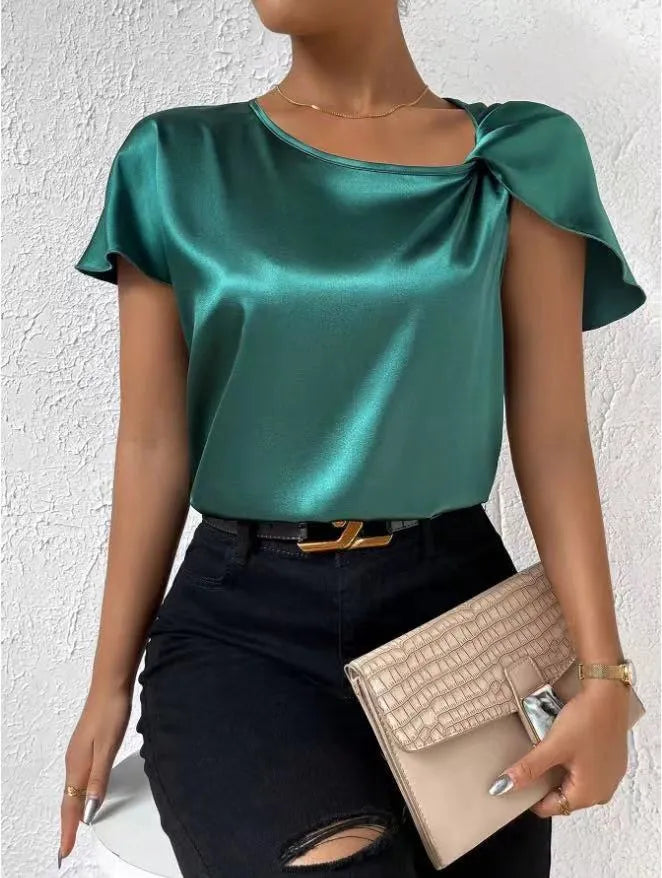 Satin Twist einfarbiger lockerer vielseitiger Top