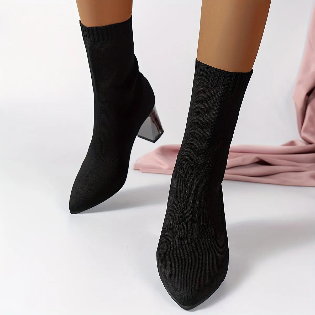 Elegante Strick-Ankle Boots mit Absatz
