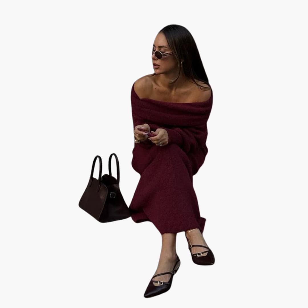 Womenâ€™s Knitted Maxi Dress with Long Sleeves and Pullover Design