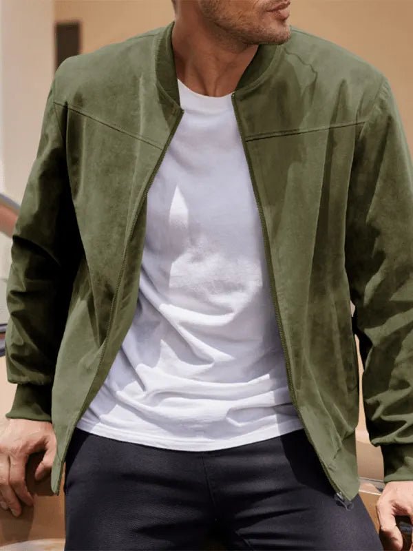 Wildleder Retro ReiÃŸverschluss Herrenjacke Bomberjacke