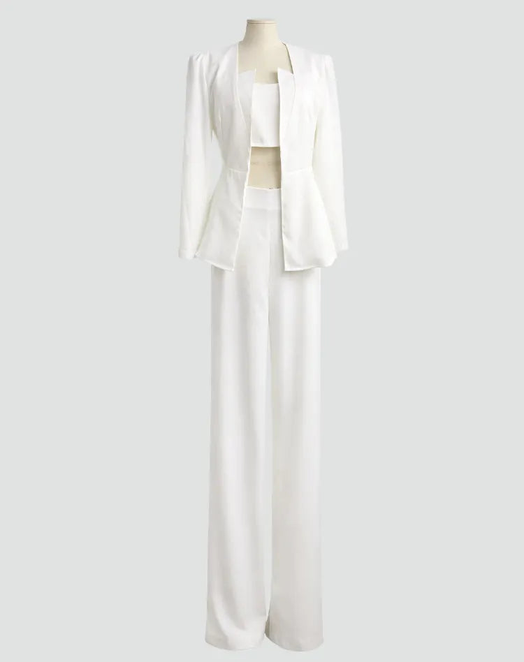 Chic Women's Blazer Set with Trousers and Crop Top