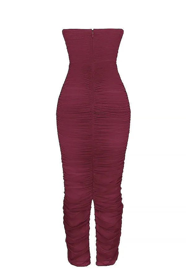 JORA | Elegante Bordeaux Avondjurk Voor Dames - Geplooid, Stijlvol & Flatterend