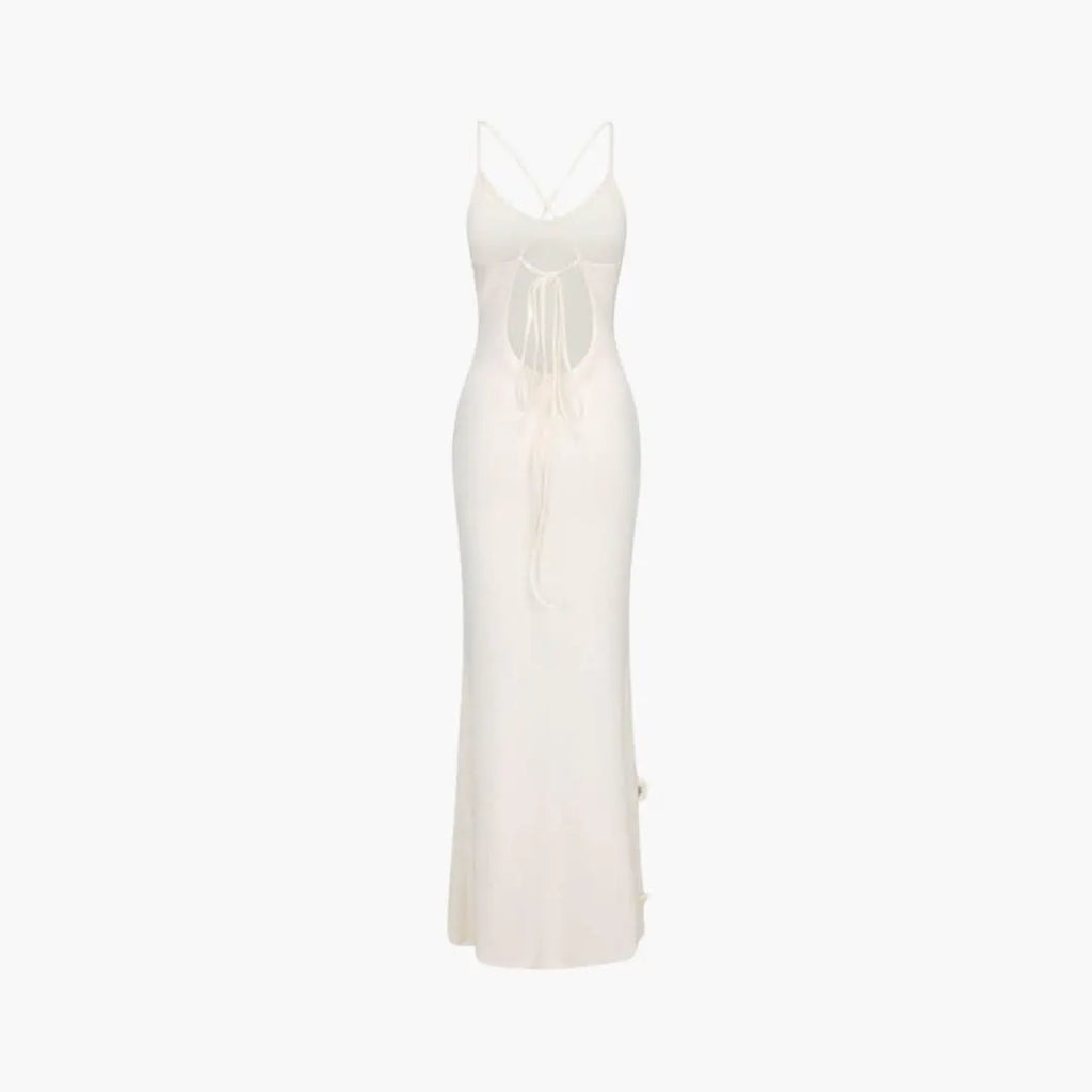 Womenâ€™s Strappy Maxi Dress with Low Neckline and Long Skirt