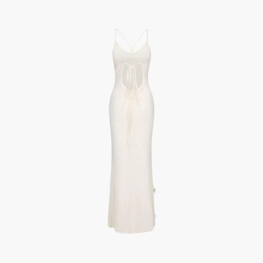 Womenâ€™s Strappy Maxi Dress with Low Neckline and Long Skirt