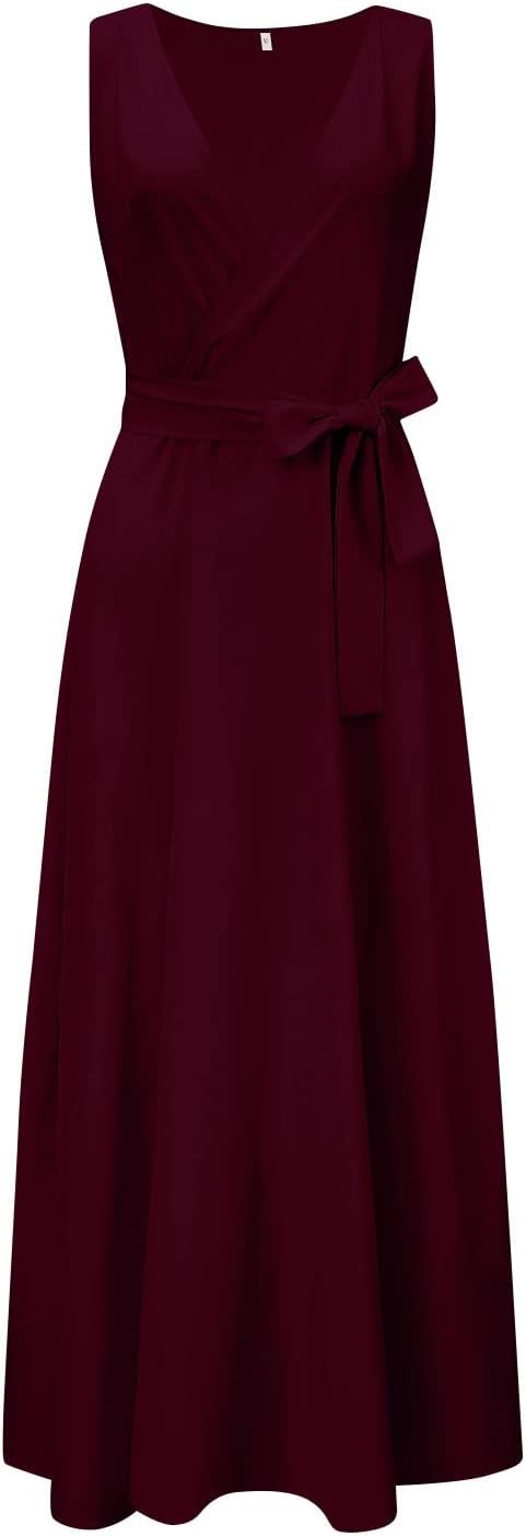 Elegantes Maxikleid fÃ¼r Damen â€“ Ã„rmelloses V-Ausschnitt Abendkleid in Uni-Farben, Langes Kleid fÃ¼r Hochzeit & Sommerfeste