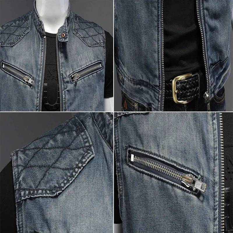 Retro Herren Distressed Jeansjacke