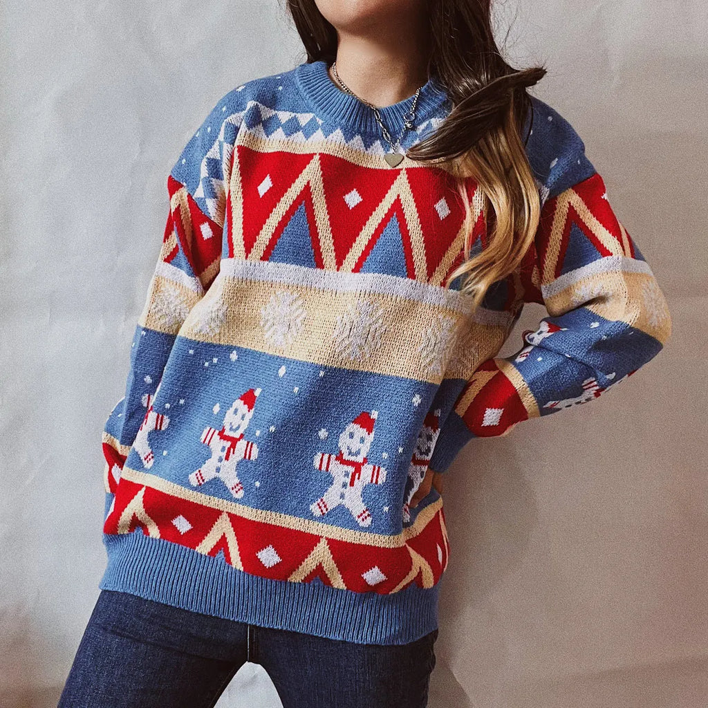 Casual Christmas sweater New Year theme round neck long sleeve pullover women