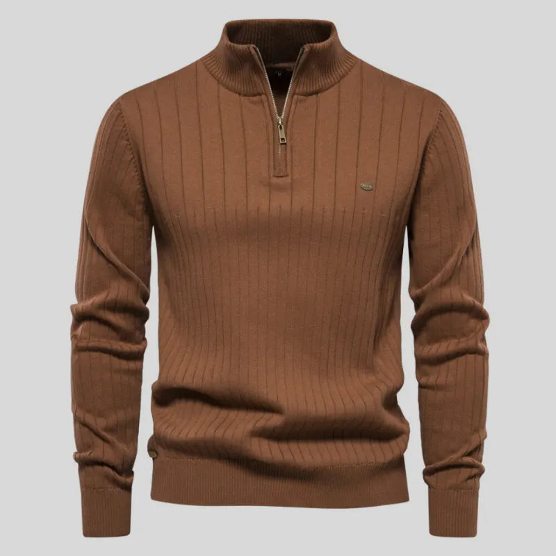 mit halbem Reißverschluss hochgeschlossen  Rippenstrickpullover Herrenbekleidung