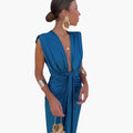 Women's Dress with Ruched Design and V-Neckline