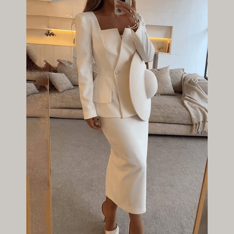 Formal Skirt Blazer Suit Set - Structured Elegance