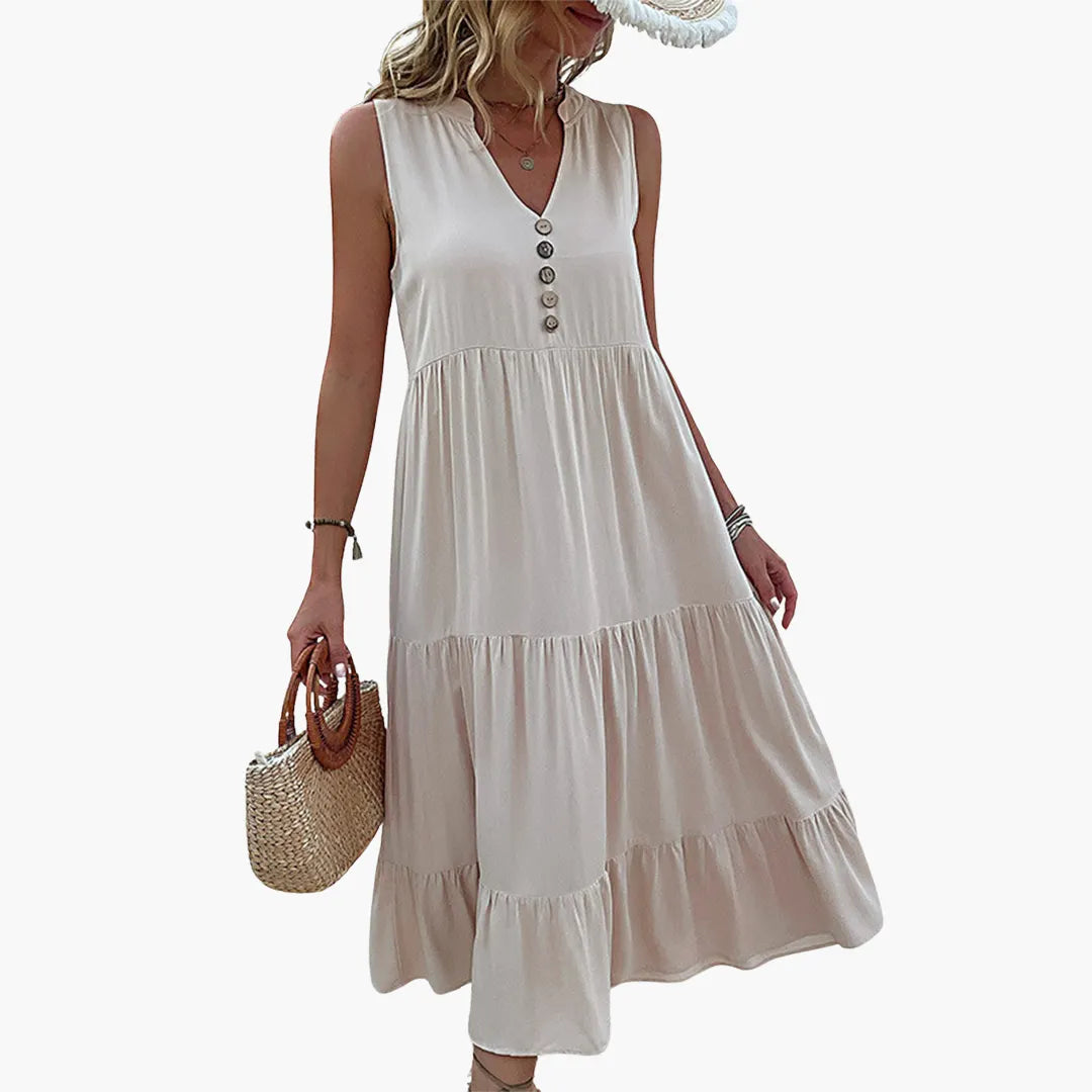 Women's Sundress with High-Waist Silhouette and Ruched Hem