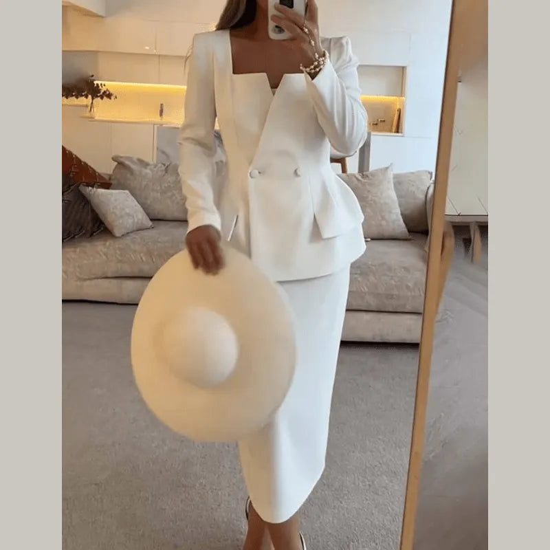 Formal Skirt Blazer Suit Set - Structured Elegance