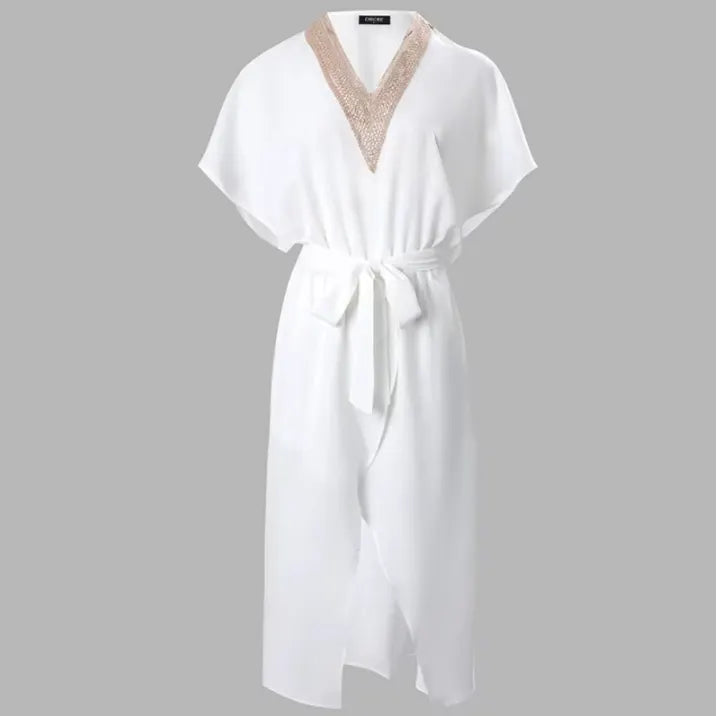 Bella | Elegantes Weißes Midi-Kleid mit V-Ausschnitt