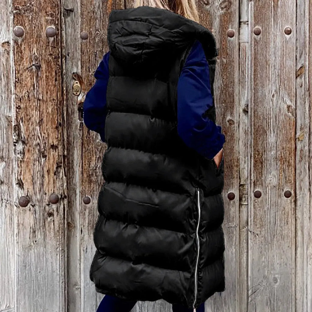 Kapuze Lange Weste Lässig Mode Einreihig Jacke