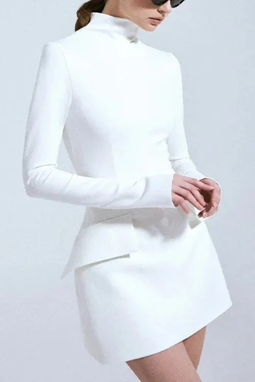 Mockneck Long Sleeves Waisted Mini Dress