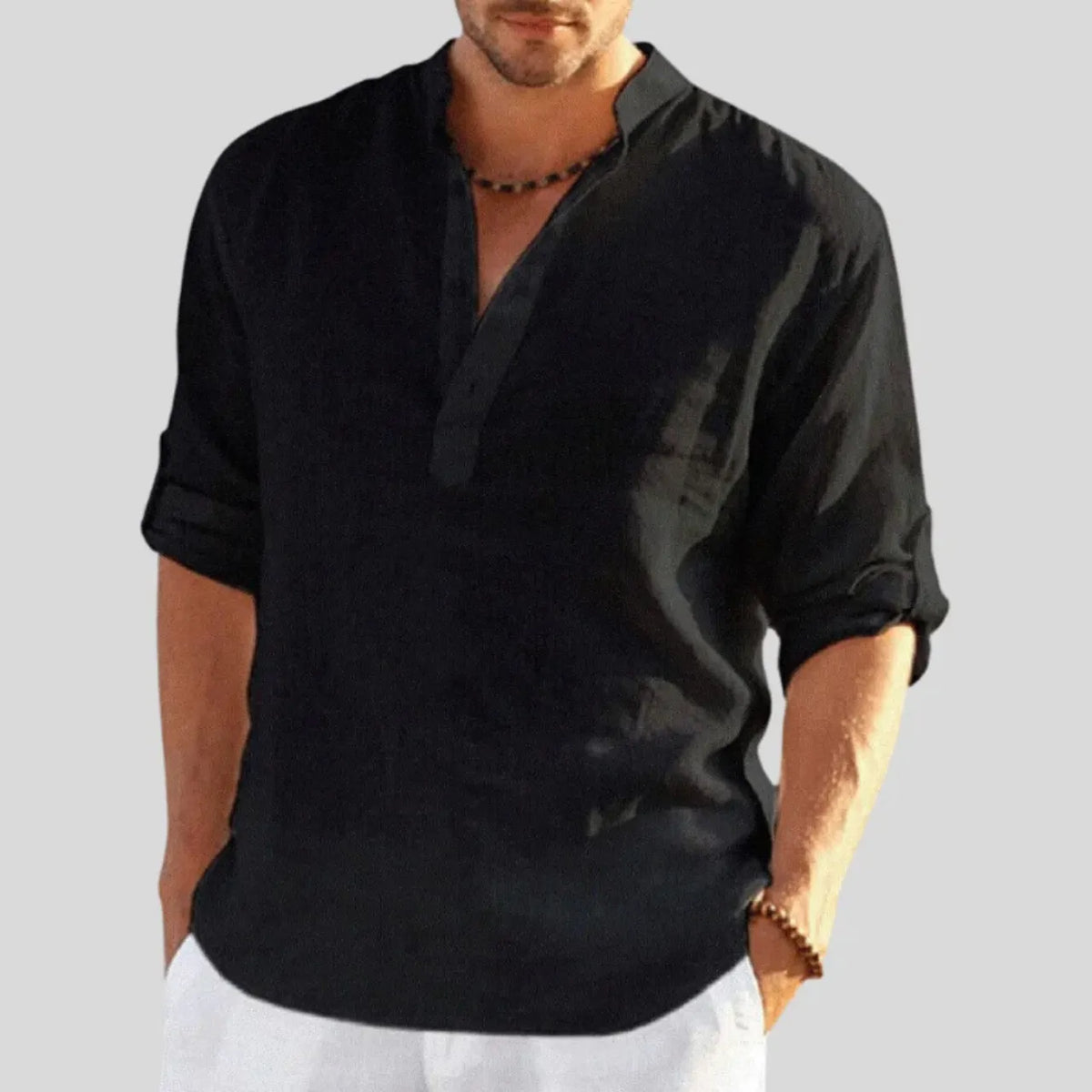 Herren Langarm Poloshirt Schwarz
