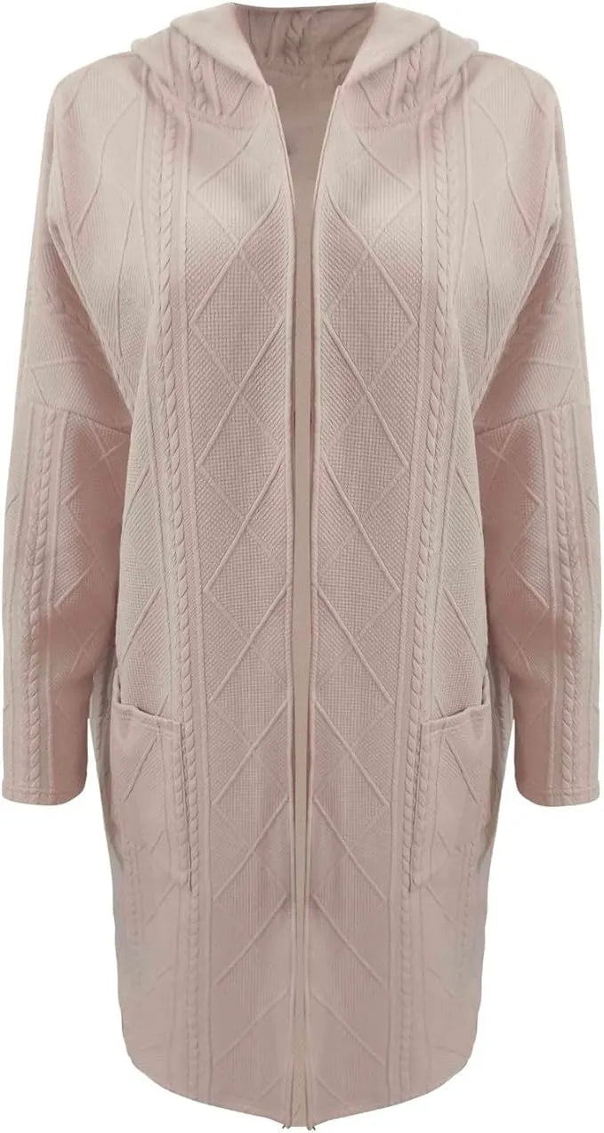 - Lange Strickjacke mit Kapuze