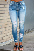 Raw Hem Ripped Stretch Pencil Jeans