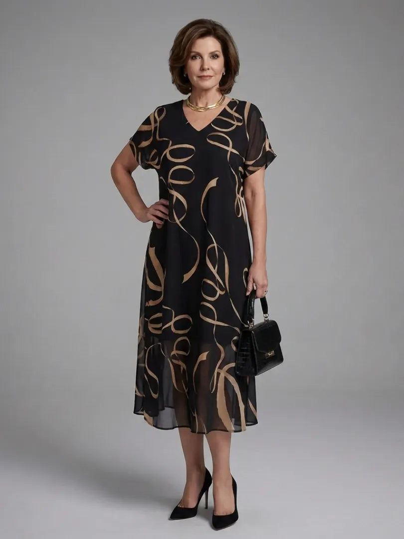 Adria | Short Sleeve Abstract Midi Dress