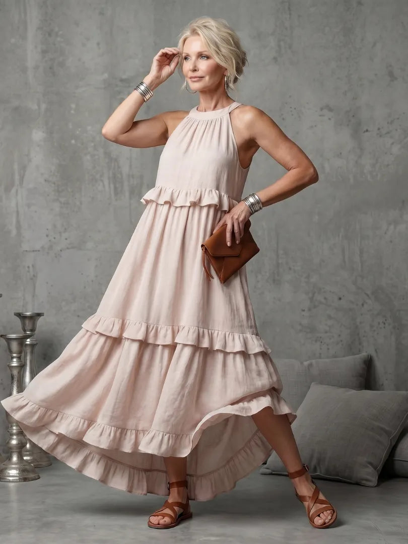 Katia | Tiered Ruffle Halter Maxi Dress