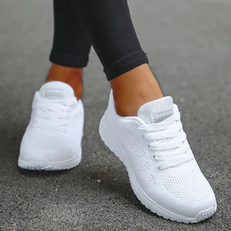 Damers Andningsbara Mesh Tyg SnÃ¶rade Sneakers