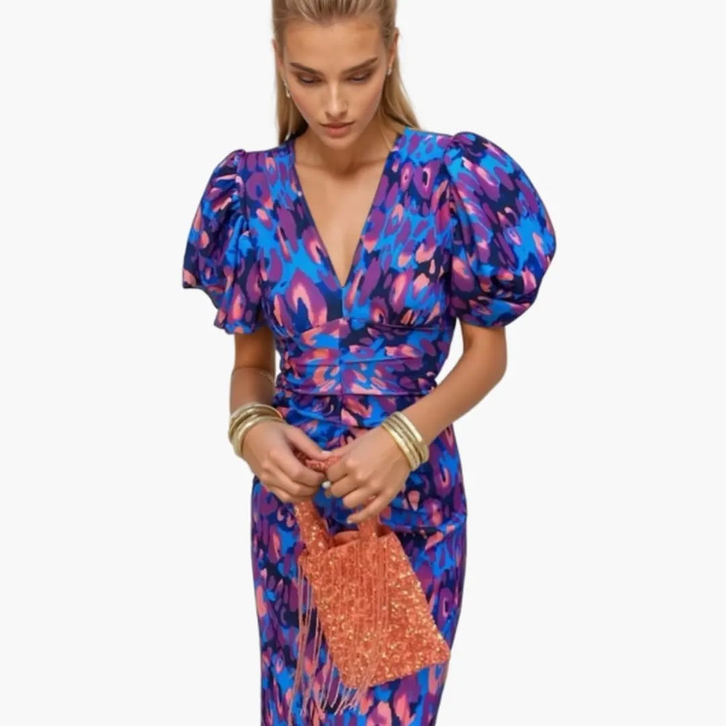 Womenâ€™s Dress with One-Shoulder Design and Pleated Sleeves
