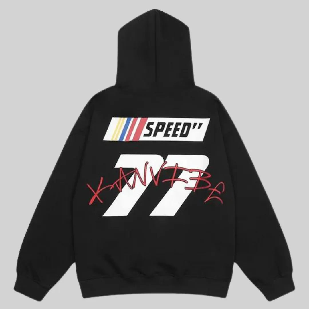 Hoodie - Weinlese - Speed Druck Gestickt
