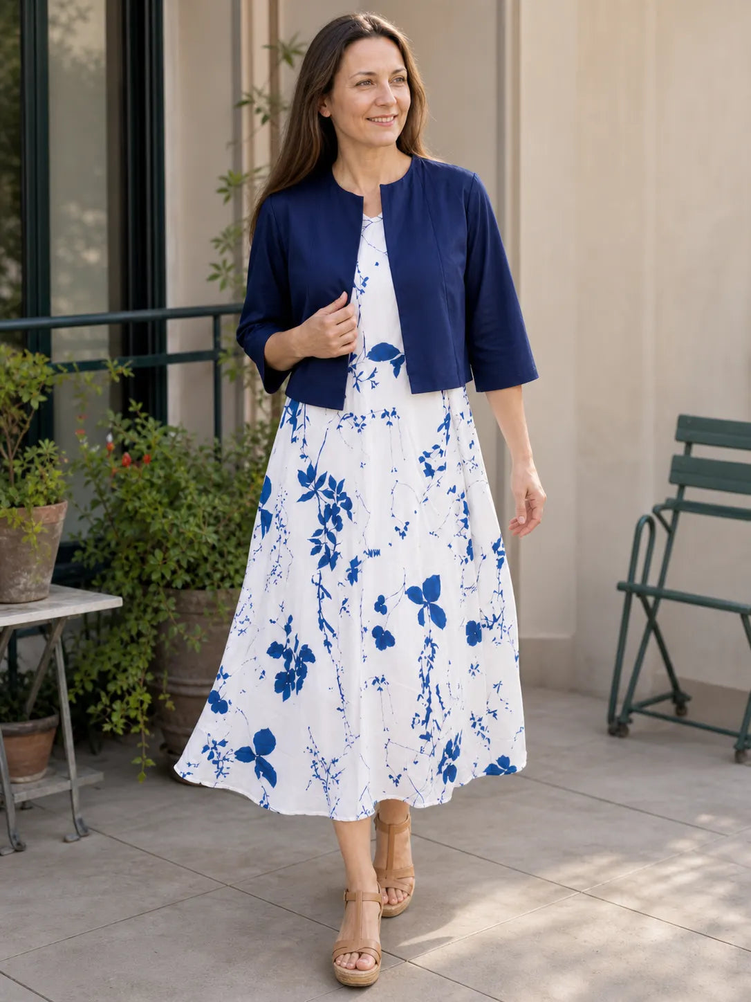 Damen zweiteiliges Kleid-Set mit Blumenmuster und Crop-Top